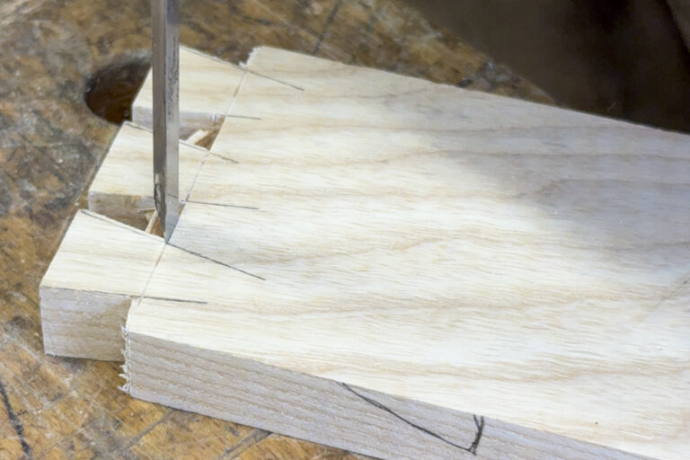 dovetail joint base line chiseling technique step by step woodworking hand tools