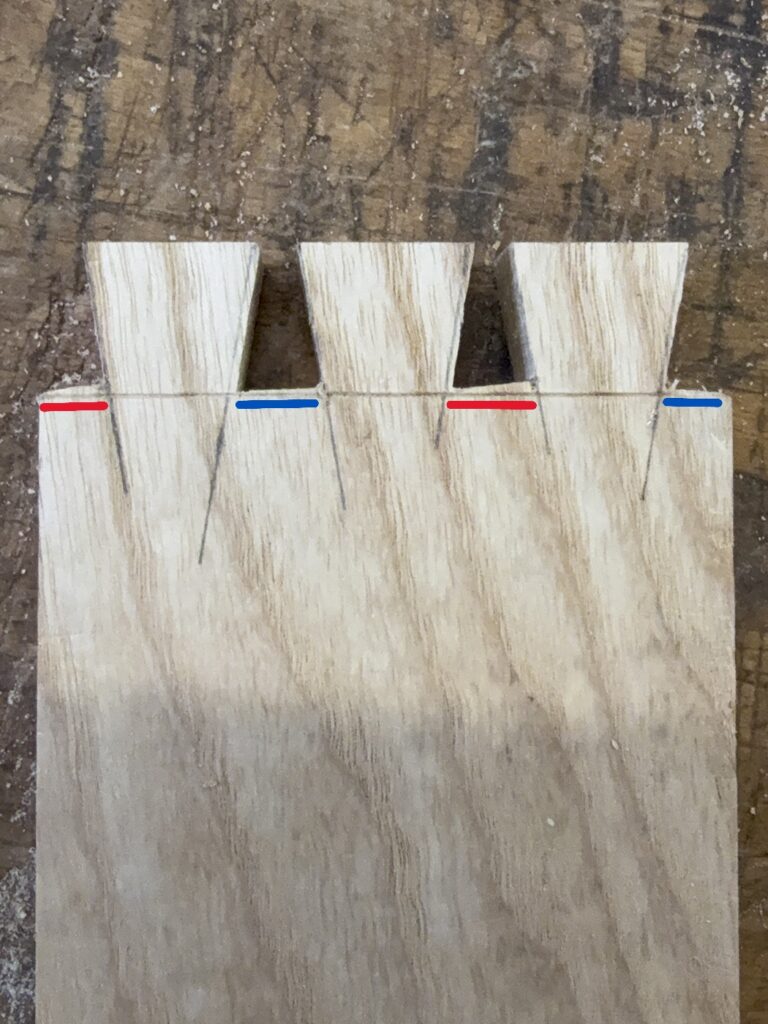removing waste before chiseling the dovetail base line